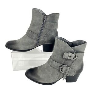 Earth Leather Ankle Boots Women's 8.5 B "Olive" Buckles Dark Gray Ombre LKNU